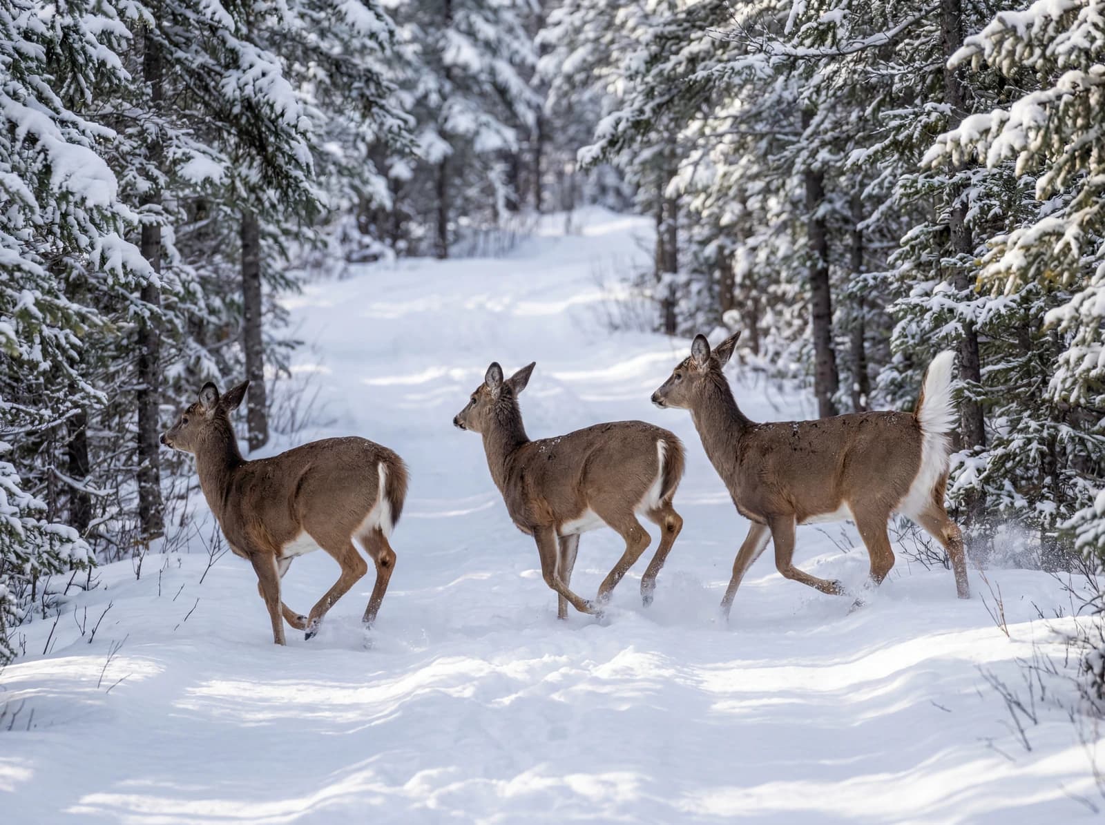 Two deer in the snowy forest
