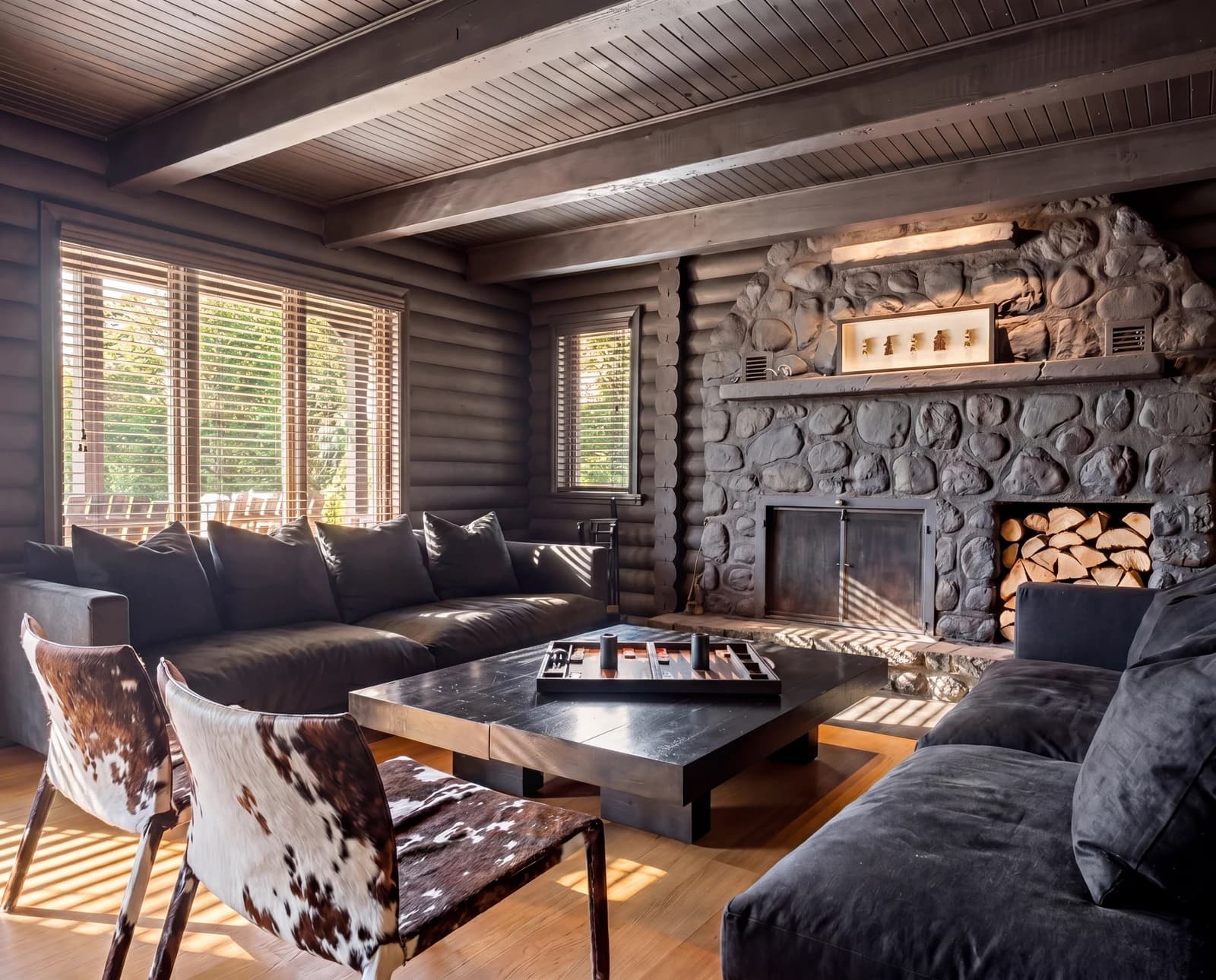 Sectional sofa and fireplace in the living area
